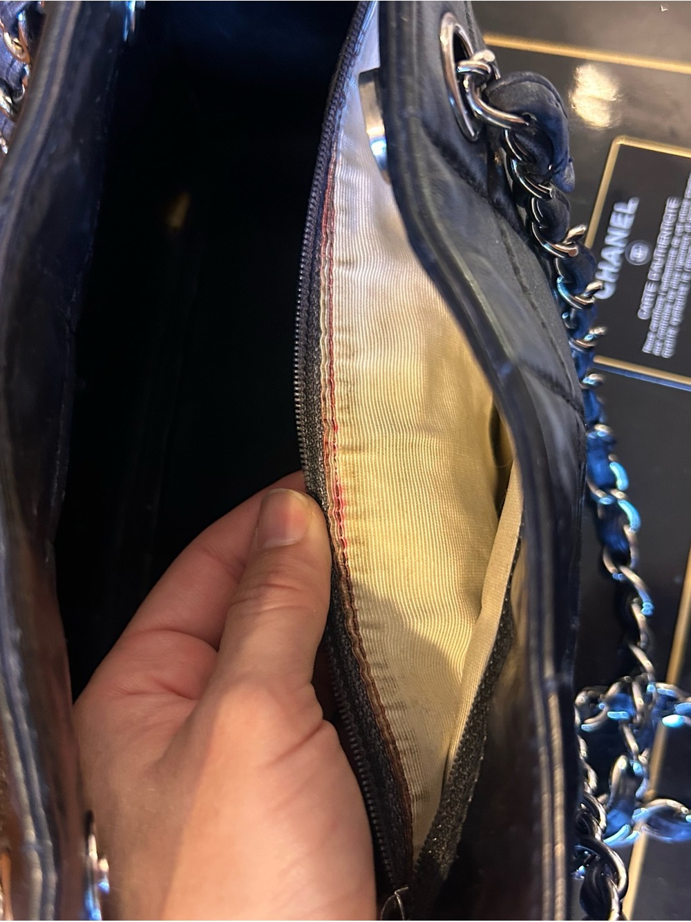 CHANEL Black Quilted Leather Shoulder Tote with Silver Chain - Picture 8 of 16